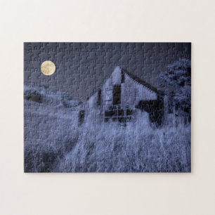 Full Moon Overhead   Old Weathered Barn Jigsaw Puzzle