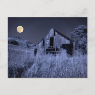 Full Moon Overhead   Old Weathered Barn Postcard
