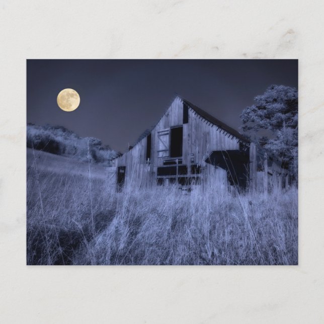 Full Moon Overhead | Old Weathered Barn Postcard (Front)