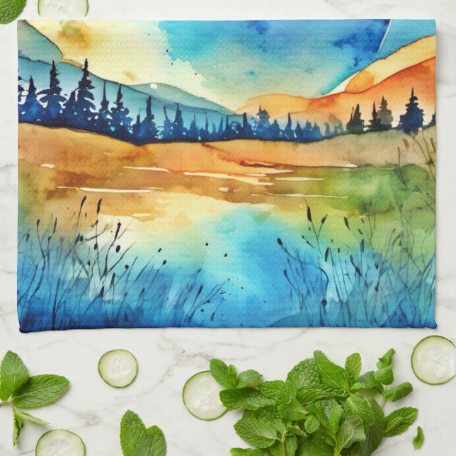 Full Moon Painting Tea Towel (Folded)