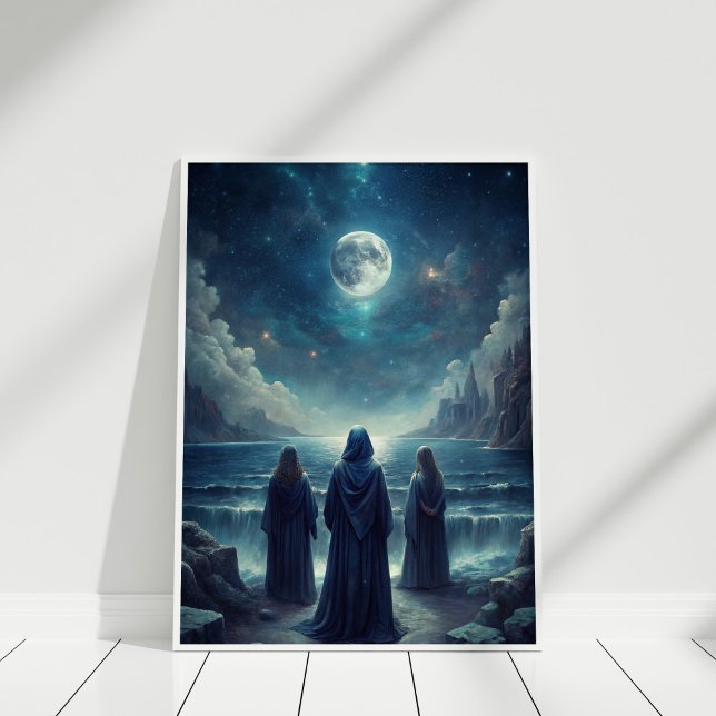Full Moon Priestesses Mug – Lunar Witchy Vibes Poster (Full Moon Priestesses Mug – Lunar Witchy Vibes Poster in a white wooden frame)