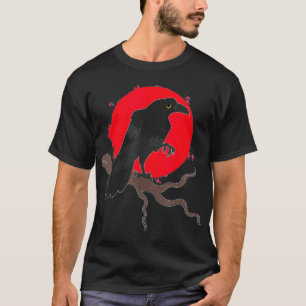 Full Moon Raven Creepy Forest Animal Bird Red Moon T-Shirt