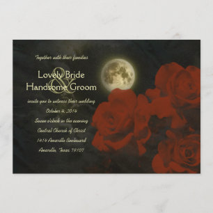 Full Moon Red Ghost Roses Wedding Invitation