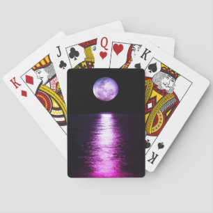 Full moon reflection purple playing cards