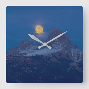 Full Moon Rising   Grand Teton Driggs, Idaho Square Wall Clock