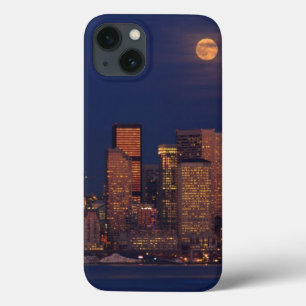 Full moon rising over downtown Seattle skyline iPhone 13 Case