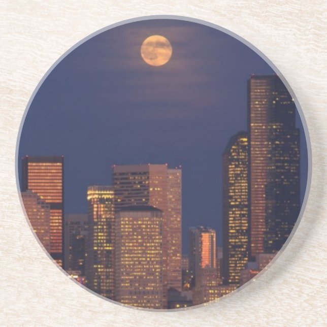 Full moon rising over downtown Seattle skyline Coaster (Front)