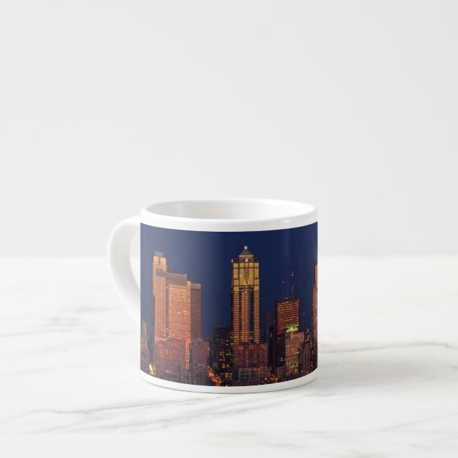 Full moon rising over downtown Seattle skyline Espresso Cup (Front Left)
