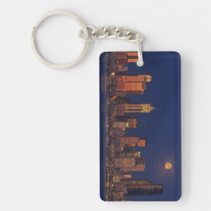 Full moon rising over downtown Seattle skyline Key Ring