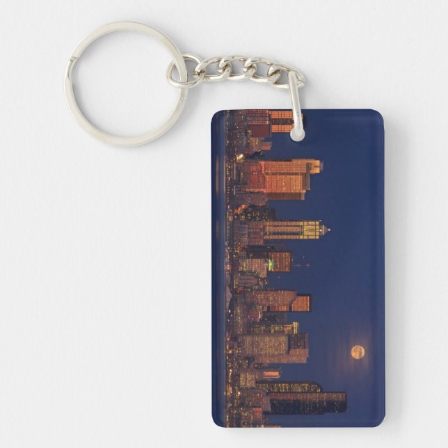 Full moon rising over downtown Seattle skyline Key Ring (Front)