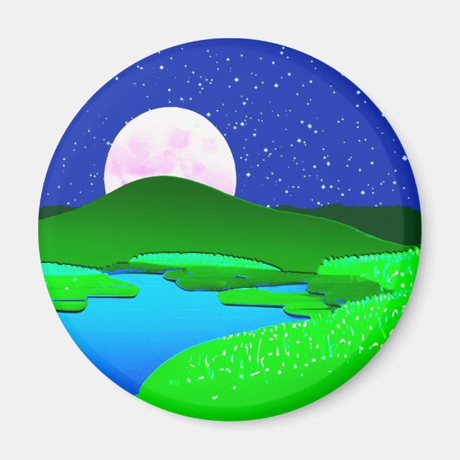 Full Moon Rising Over Green Hills   Magnet (Front)