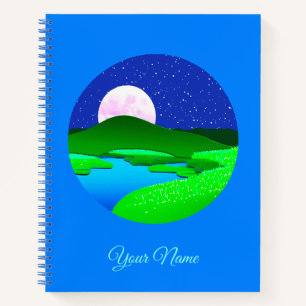 Full Moon Rising Over Green Hills Notebook