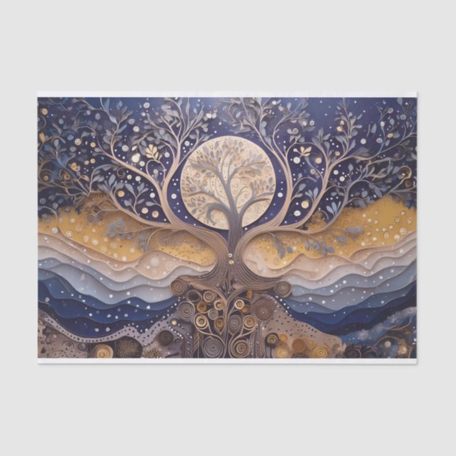 Full Moon Rising, Tree of Life, Celestial Theme Tissue Paper (Front)