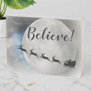 Full Moon Santa Reindeer Wooden Box Sign