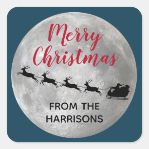 Full Moon Santa Sleigh Design Sticker Label