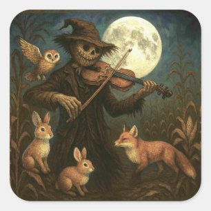 Full Moon Scarecrow Serenade Square Sticker