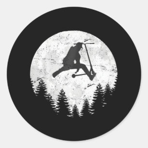 Full Moon Scooter Skater Skateboarding Classic Round Sticker