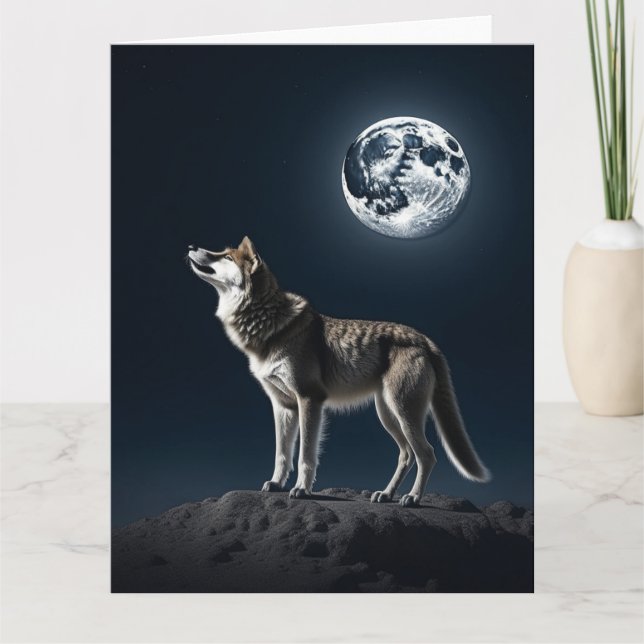 Full Moon Shining on the Wolf Blank Card (Front)