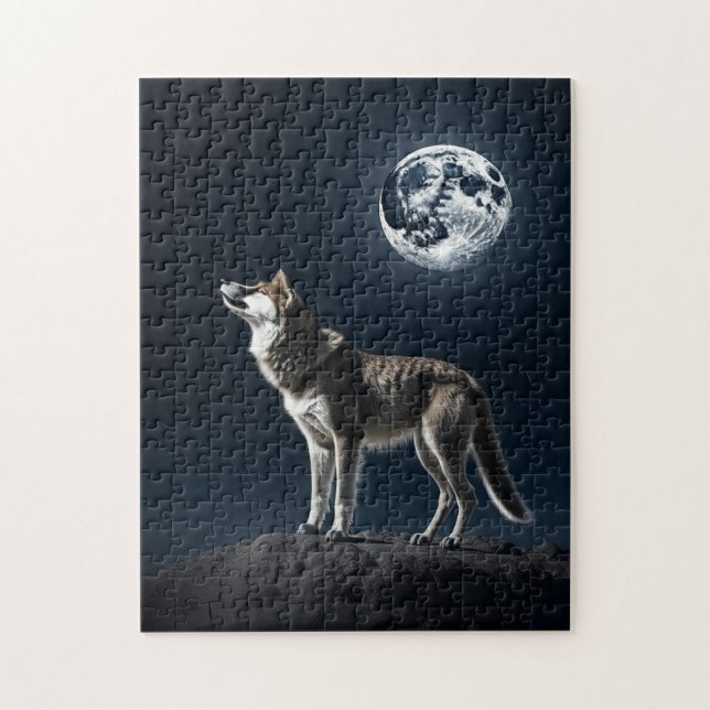Full Moon Shining on the Wolf Blank Jigsaw Puzzle (Vertical)