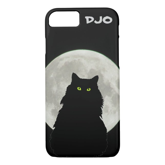 Full Moon Sitting Black Cat Case-Mate iPhone Case (Back)