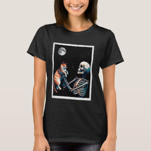 Full Moon Skeleton Carrying A cat. Funny Halloween T-Shirt