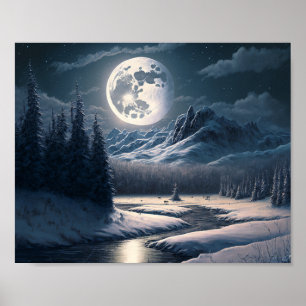 Full Moon Snowy Landscape Poster