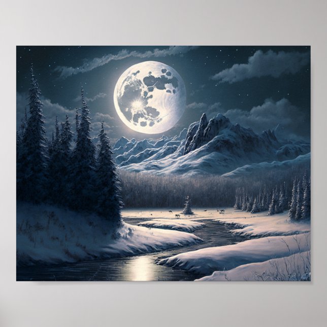 Full Moon Snowy Landscape Poster (Front)