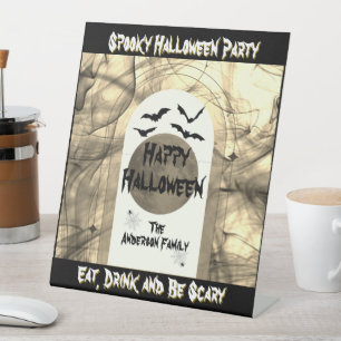 Full Moon Spider Bats Spooky Scary Happy Halloween Pedestal Sign