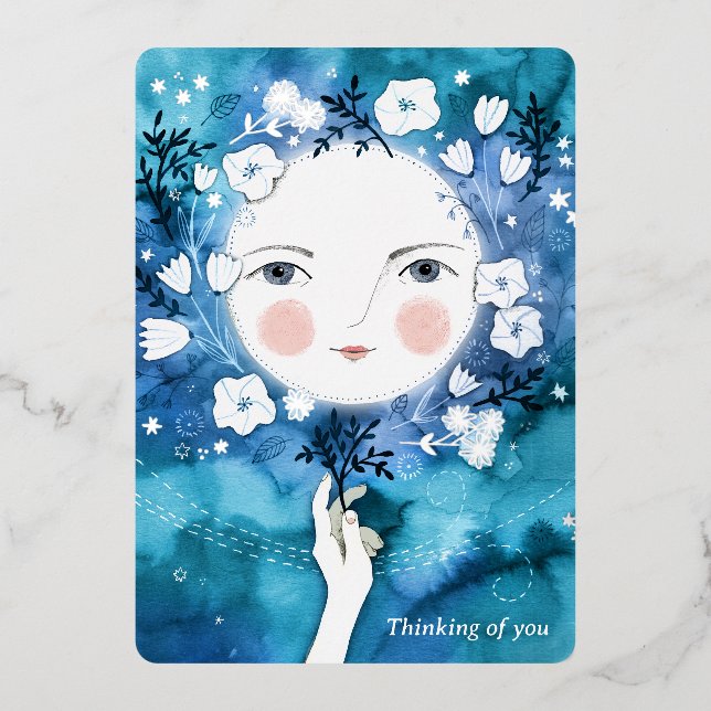 Full Moon Thinking of You Silver Foil Holiday Card (Front)