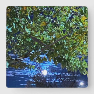 Full Moon 🌝 Through The Trees 🌳 Square Wall Clock