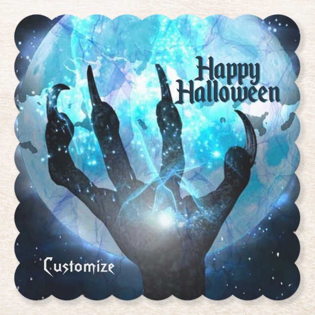 Full Moon Transformation Halloween Paper Coaster (Front)