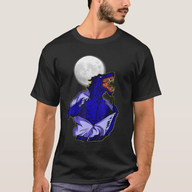 Full moon transforms wild wolf scary jungle world T-Shirt (Front)
