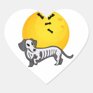 Full Moon Trick Or Treat Halloween Bone Dachshund Heart Sticker