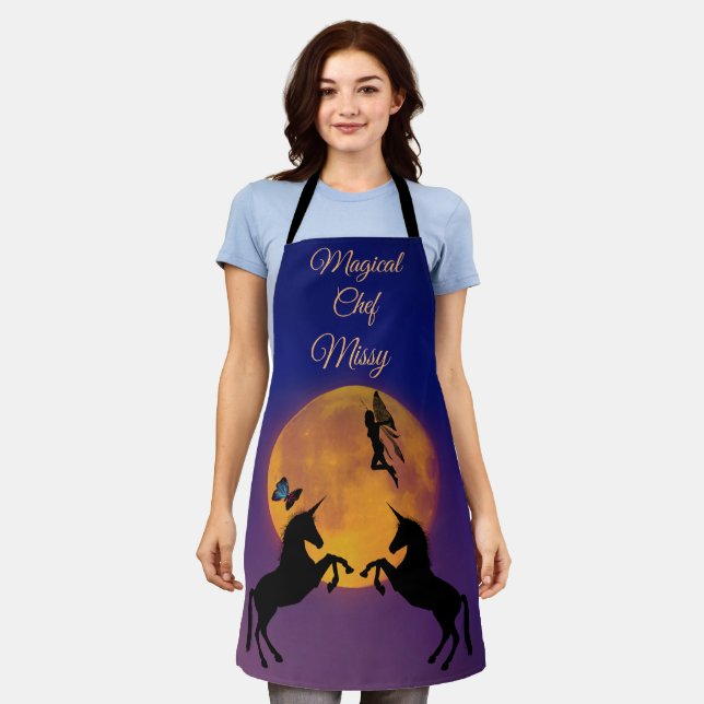 Full Moon Unicorn Fairy Purple Magic Apron (Worn)
