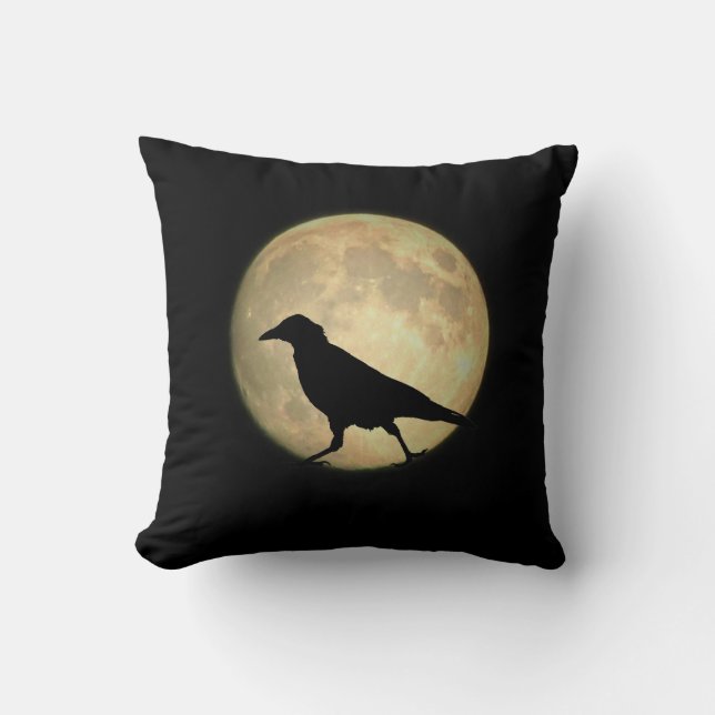 Full Moon Walking Crow Silhouette Cushion (Front)