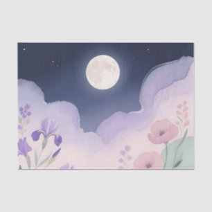 Full Moon Watercolor Iris Floral Night Tissue Paper
