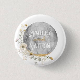 Full Moon Wildflower Gold Watercolor Wedding 3 Cm Round Badge