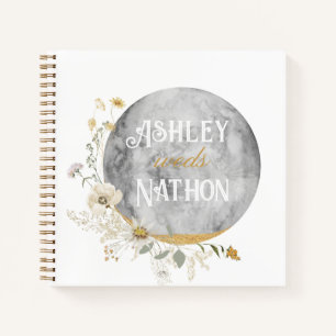Full Moon Wildflower Gold Watercolor Wedding Notebook