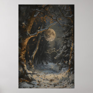 Full Moon Winter Dark Forest Cottagecore Moody Poster
