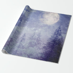 Full Moon Winter Pine Tree Forest Wrapping Paper
