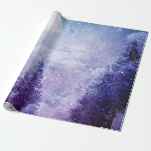 Full Moon Winter Purple Forest Wrapping Paper