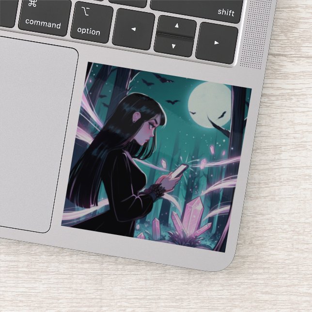 Full Moon Witch Charging Crystals in the Woods (Detail)