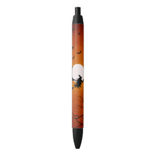 Full Moon Witch Halloween Black Ink Pen