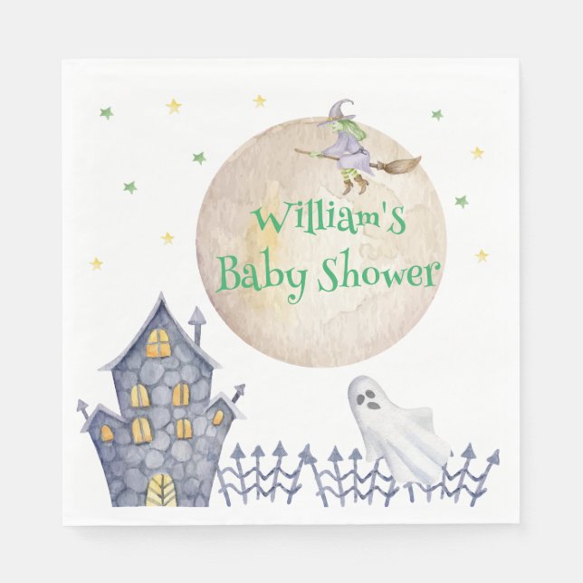 Full Moon Witch Spooky House Baby Shower  Napkin (Front)