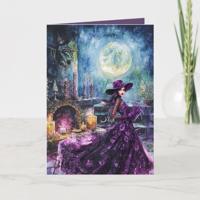 Full Moon Witching Time Halloween Card (Front)