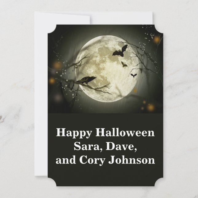 Full Moon with a Crow and Bats Stamp Flat Card (Front)