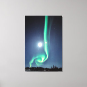 Full Moon With Aurora   Yellowknife Canada Canvas Print