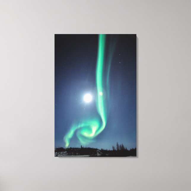Full Moon With Aurora | Yellowknife Canada Canvas Print (Front)