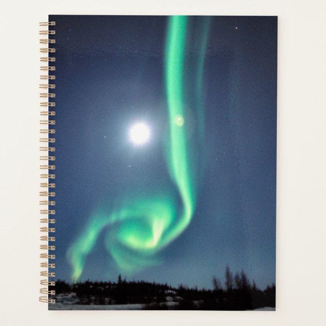 Full Moon With Aurora | Yellowknife Canada Planner (Front)