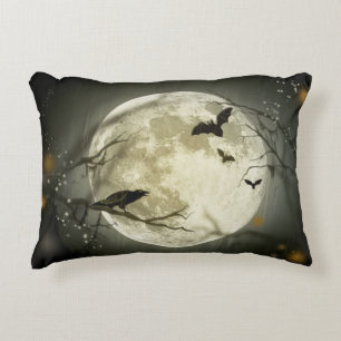 Full Moon with bats and Raven Decorative Cushion